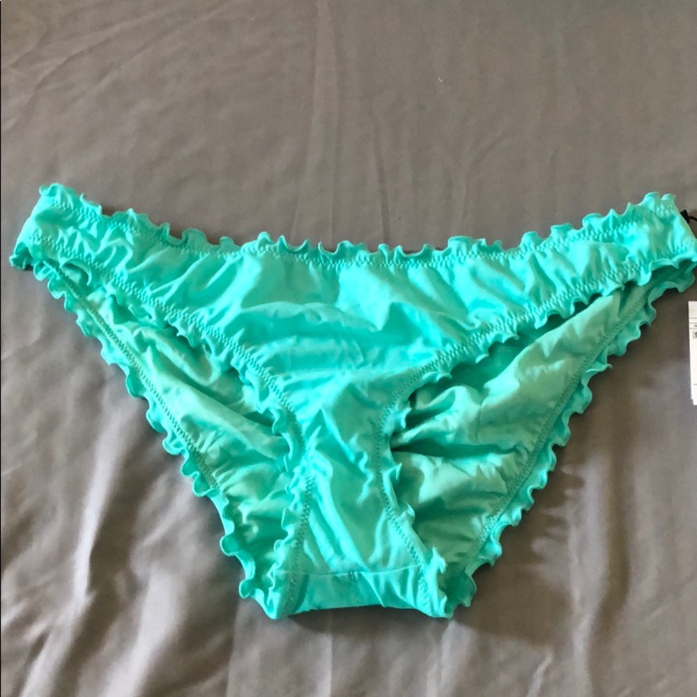 Shade & shore ruffle cheeky bikini bottom in wave.